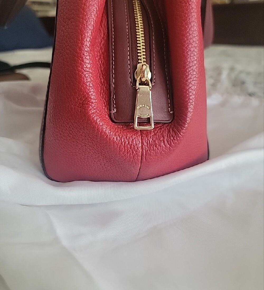 Coach Red Kristy Pebbled Leather Shoulder Bag with Brown Trim - Picture 5 of 6